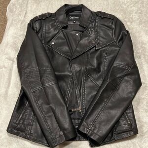 Asymmetric Zip Slim Faux Leather Cropped Moto Jacket